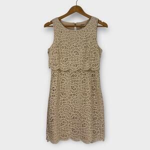 J. Crew Women’s Size 4 Small Cream Beige Lace Overlay Sleeveless Mini Dress